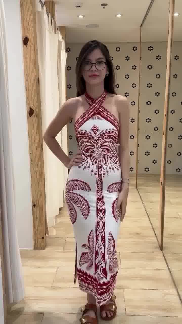 Vestido Midi Estampado Coqueiro Majestoso Real - ref 133788